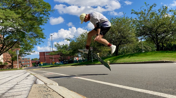 Skateboarding heelflip attempt